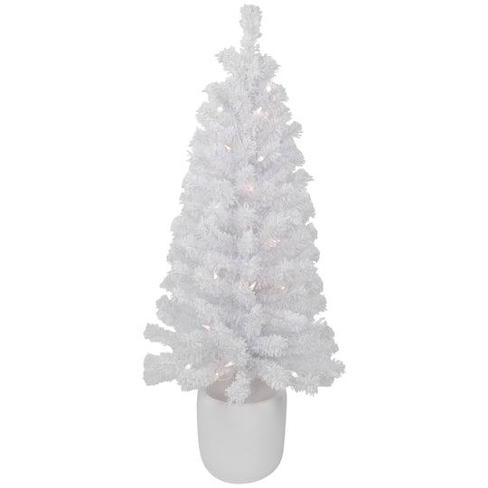 3.5Ft Pre-Lit Flocked White Winter Pine Tinsel Artificial Potted Christmas Tree, Clear Lights By Northlight in Green | 3.5 ft | Michaels®